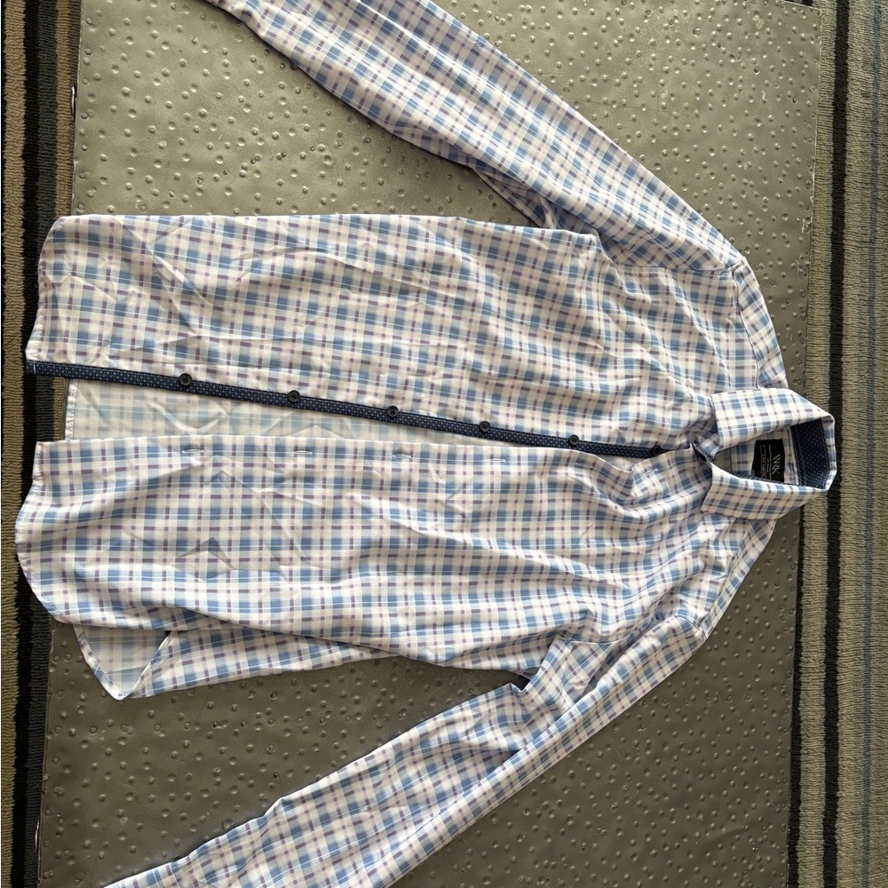 Blue and White Plaid Button-Up Shirt Wrk brand